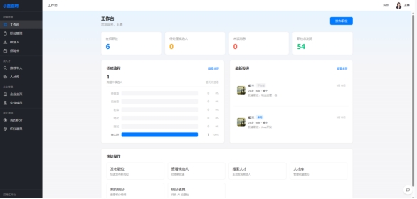 企业工作台,展示在招职位和待处理候选人